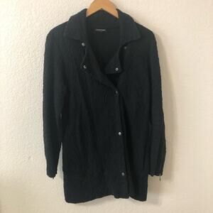 Eileen Fisher Persian Cotton Snap Front Textured Jacket in Black - Size Medium